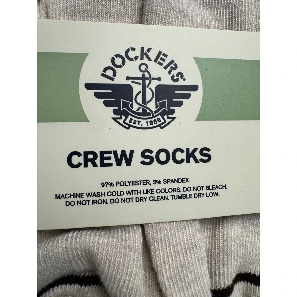 Dockers Mens Crew Socks 6 Pairs Navy Blue Beige Blue Shoe Size 6-12